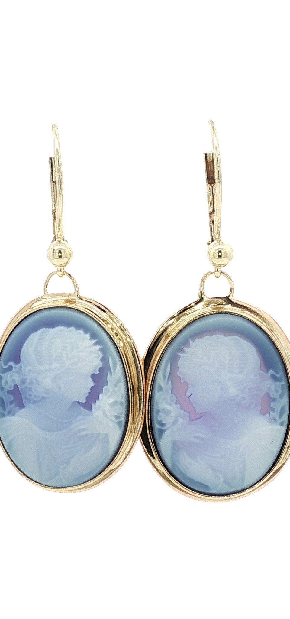 Vintage 14K Gold Drop Earrings with Cameo